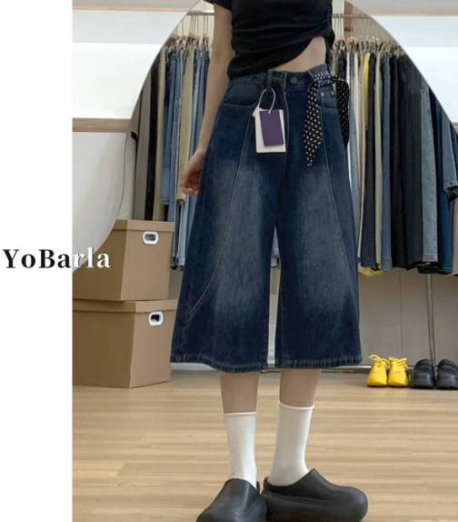 复古直筒牛仔七分裤女夏新款胖mm大码梨形身材显瘦